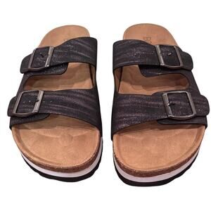 Corkys Beach Babe Black Metallic Buckle Slip-On Slide Sandal Women's Shoes Sz. 9